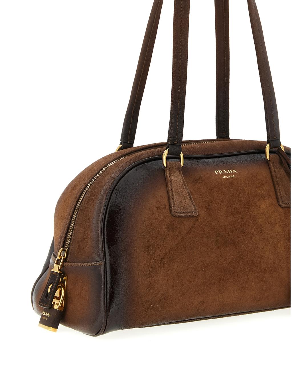 PRADA Коричневая замшевая сумка с короткими ручками, фото 3