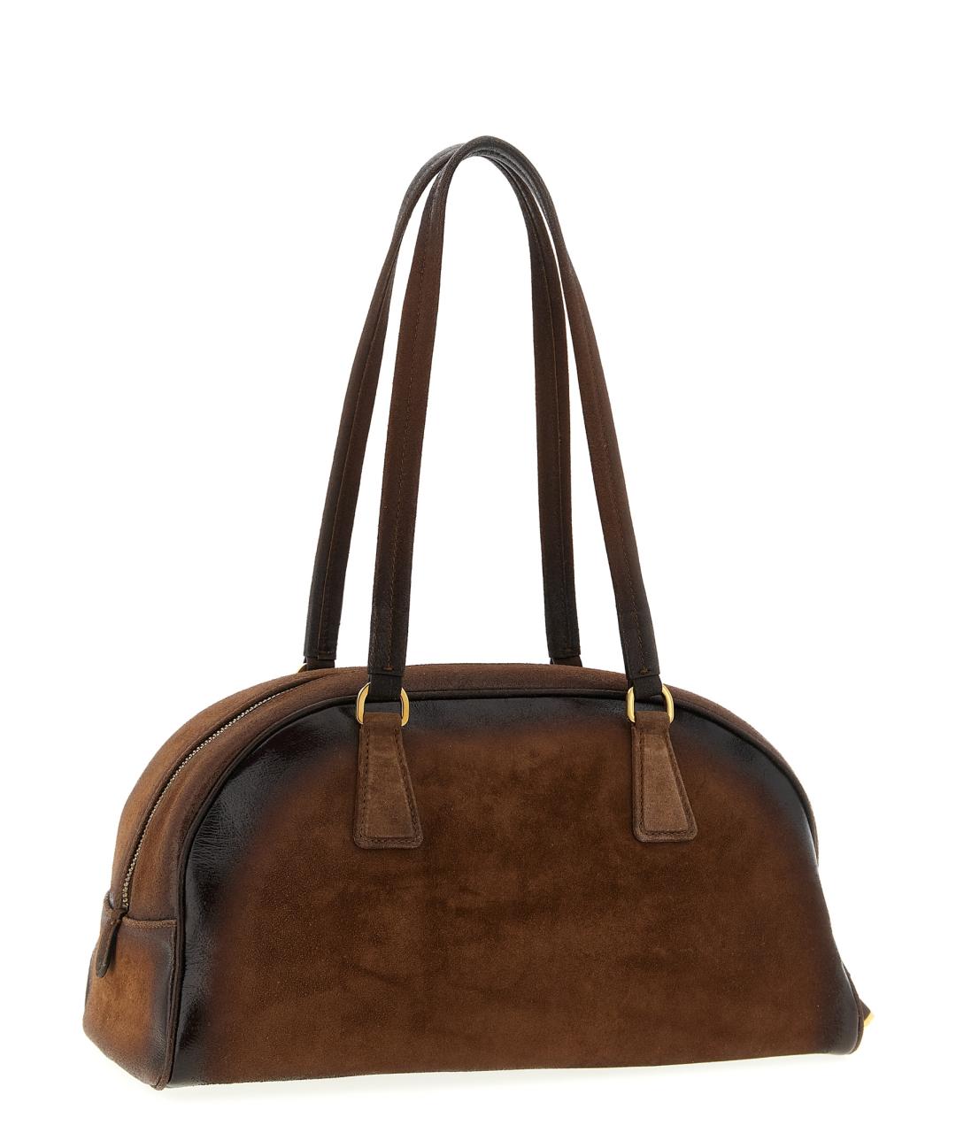 PRADA Коричневая замшевая сумка с короткими ручками, фото 2