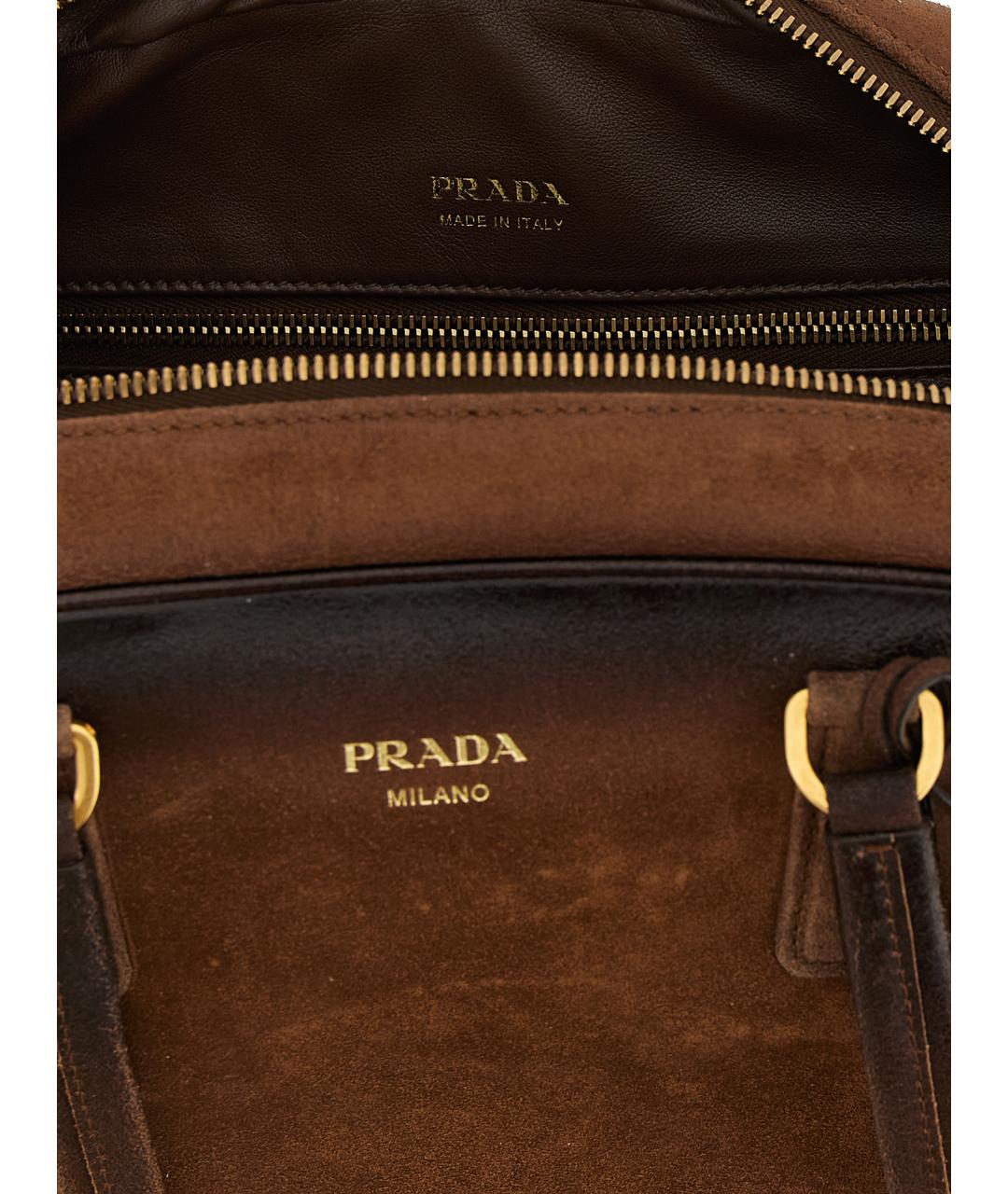 PRADA Коричневая замшевая сумка с короткими ручками, фото 4