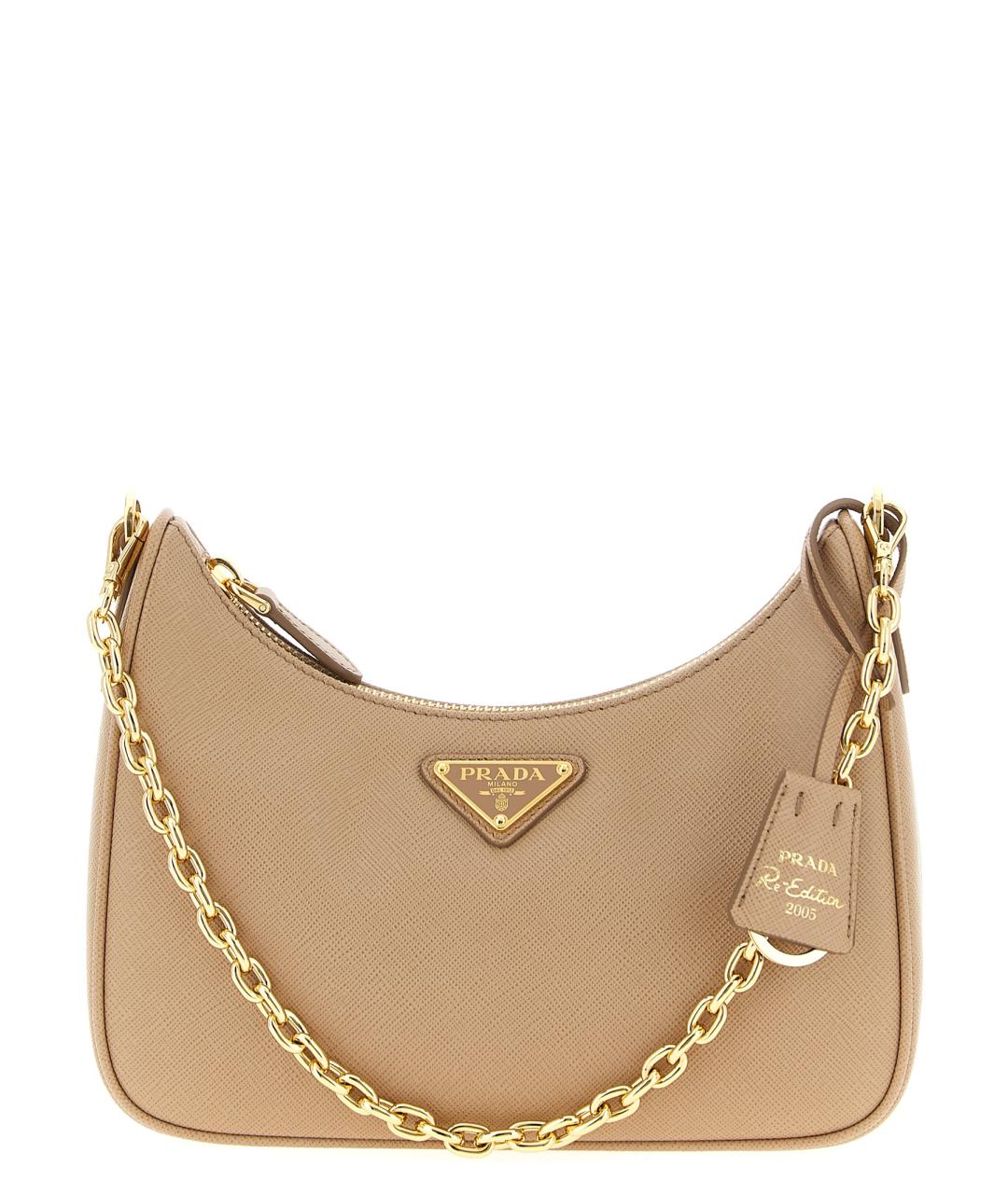 PRADA Бежевая кожаная сумка с короткими ручками, фото 1