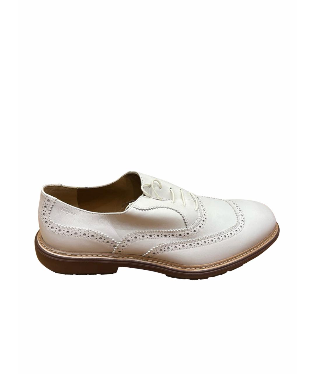 FERRAGAMO Белые кожаные низкие ботинки, фото 1