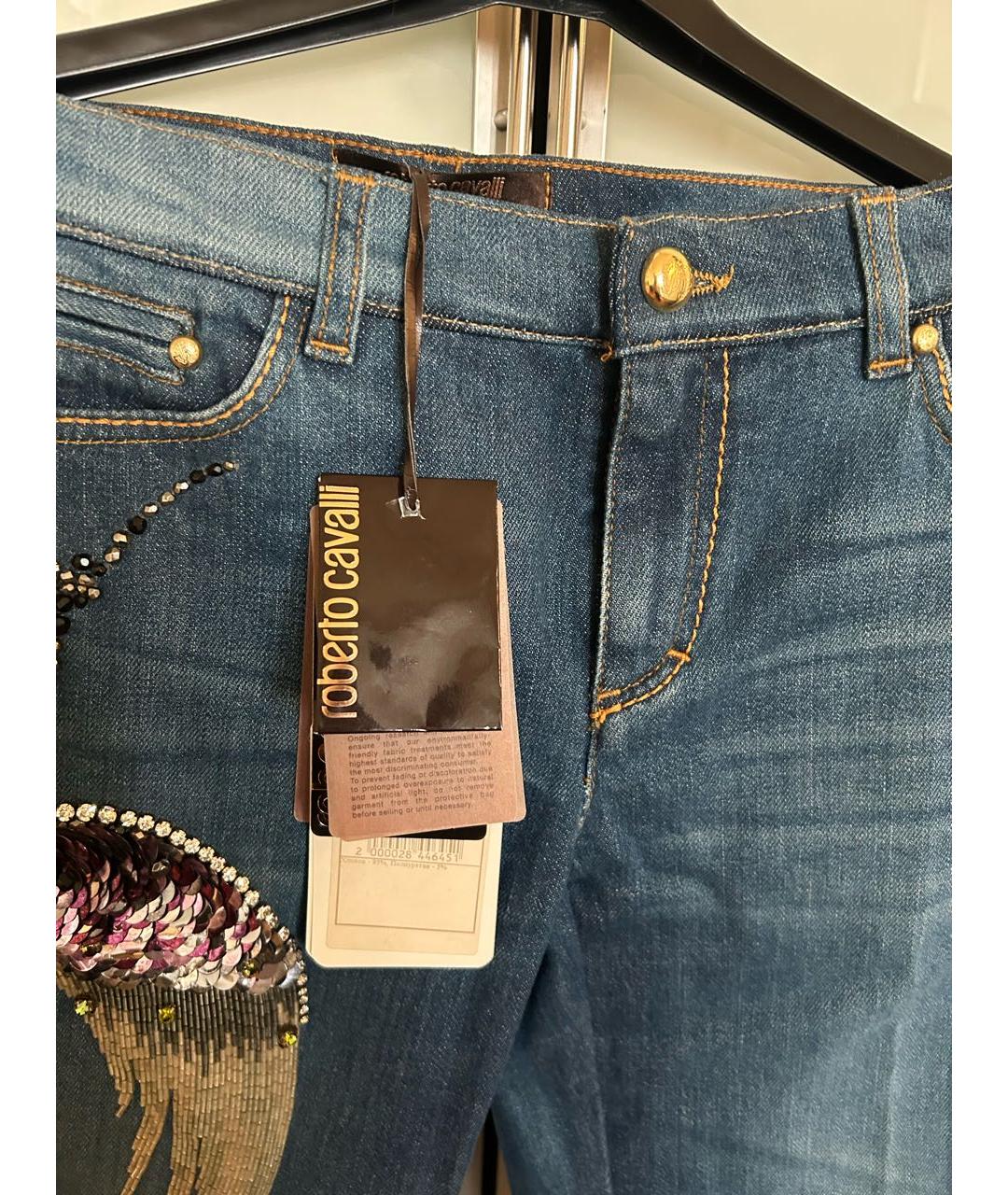 ROBERTO CAVALLI Синие хлопко-эластановые прямые джинсы, фото 5