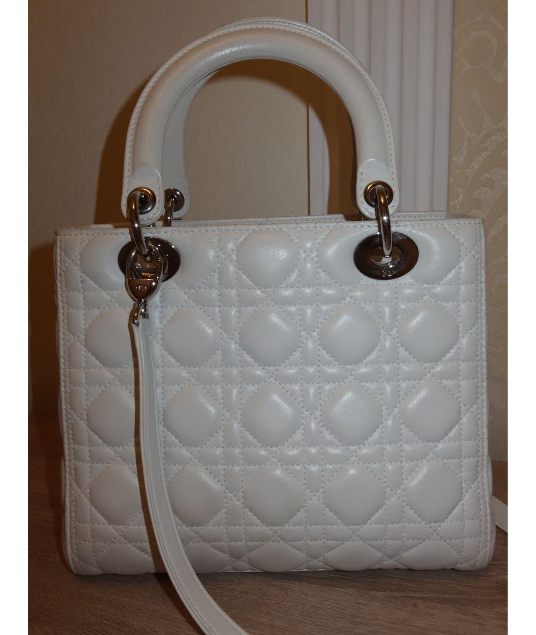 CHRISTIAN DIOR Белая кожаная сумка с короткими ручками, фото 2