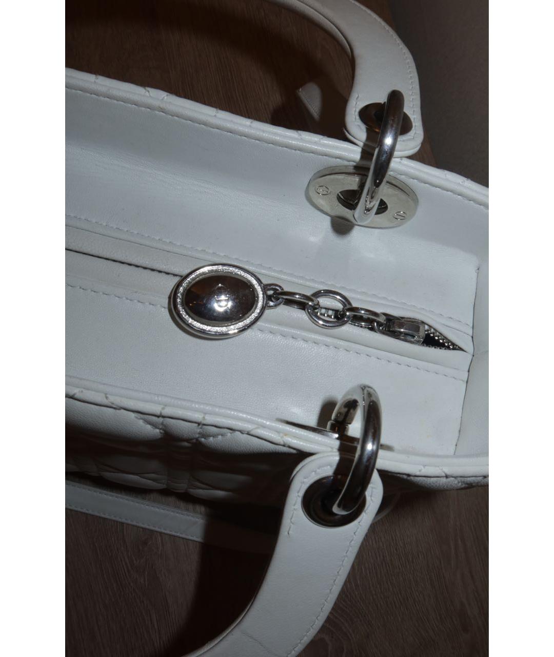 CHRISTIAN DIOR Белая кожаная сумка с короткими ручками, фото 3