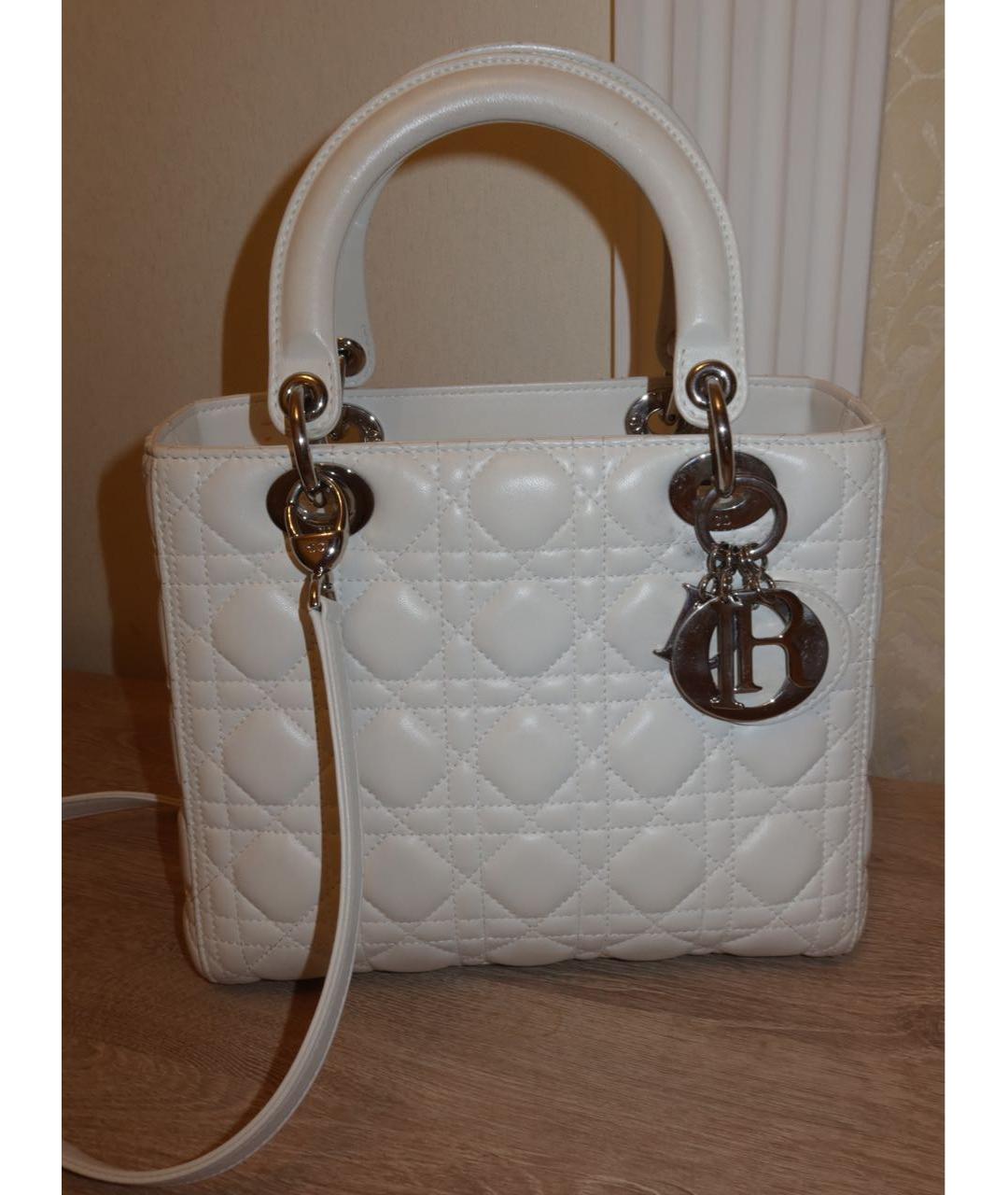 CHRISTIAN DIOR Белая кожаная сумка с короткими ручками, фото 9