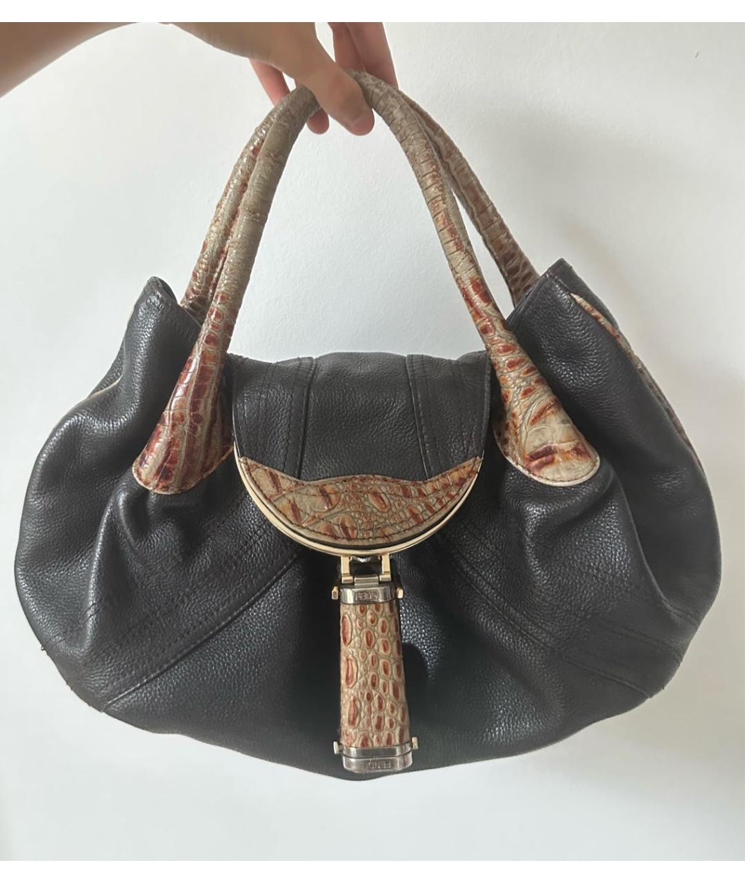 FENDI Черная кожаная сумка с короткими ручками, фото 5