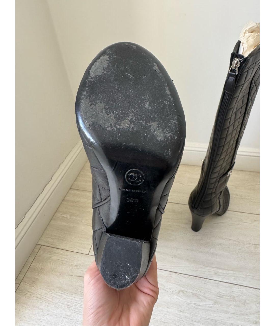 CHANEL Черные кожаные сапоги, фото 8