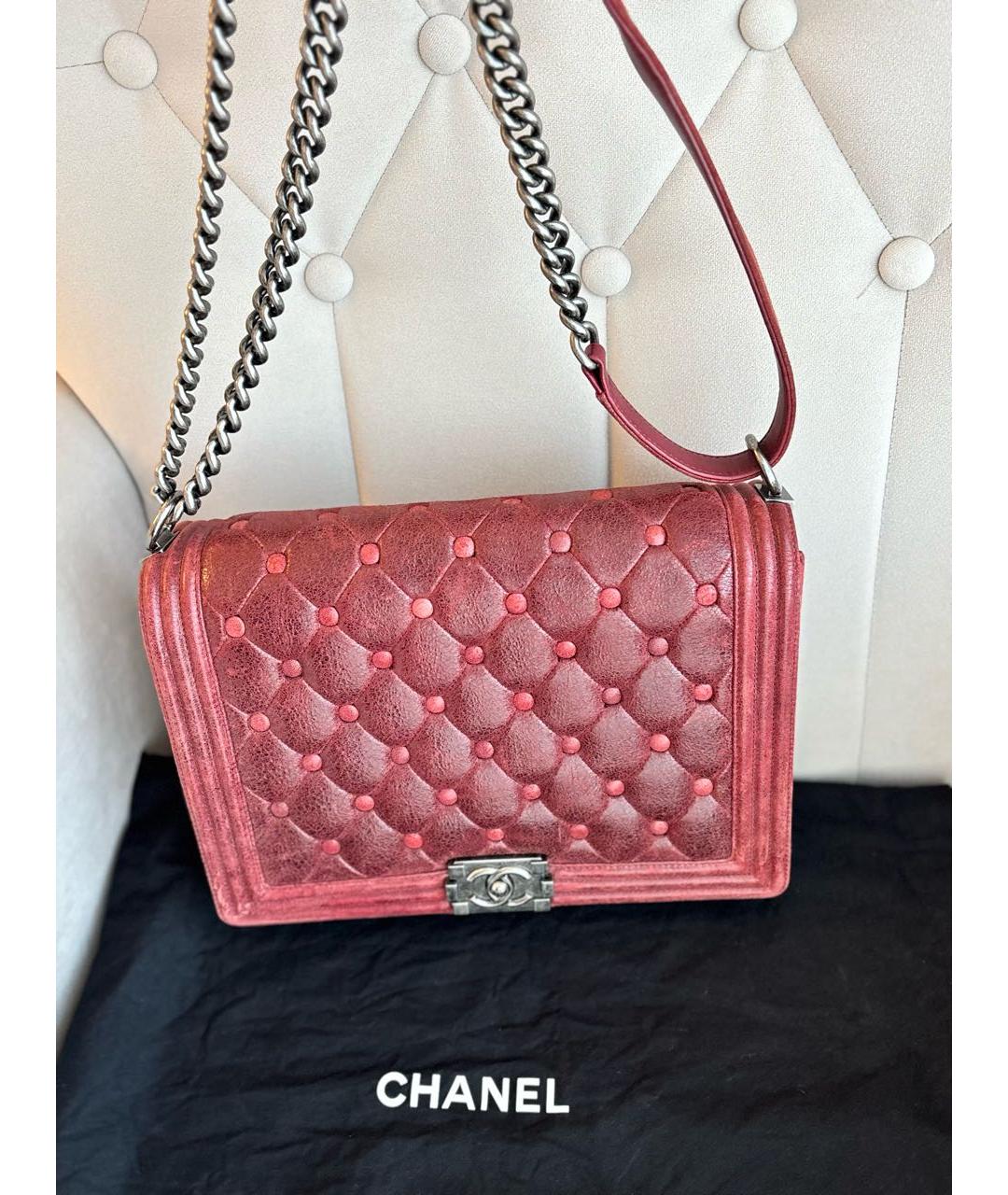 CHANEL Бордовая кожаная сумка через плечо, фото 9