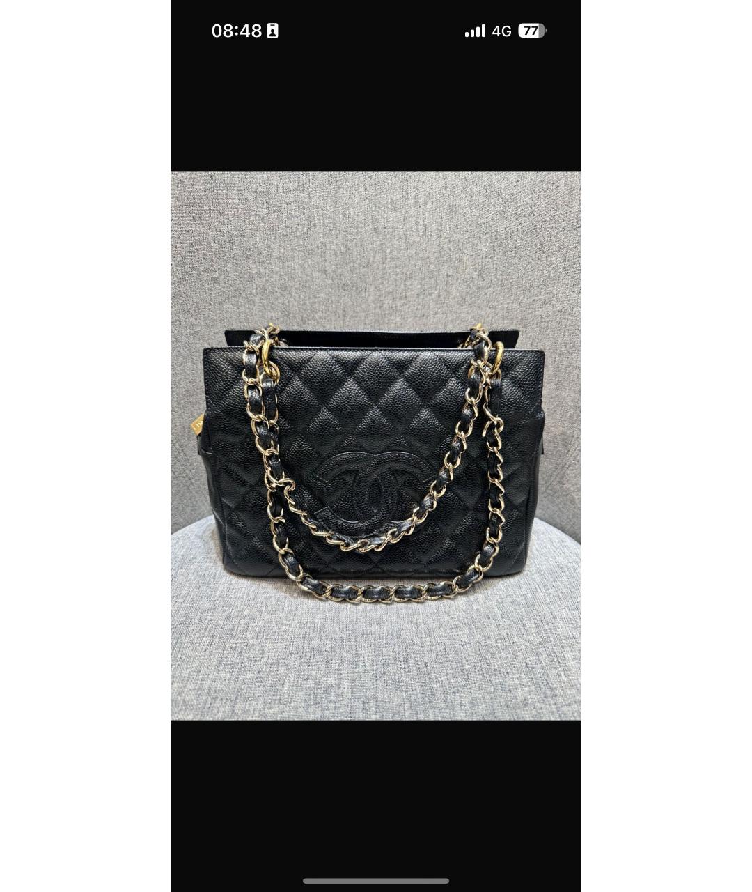 CHANEL Черная кожаная сумка тоут, фото 9