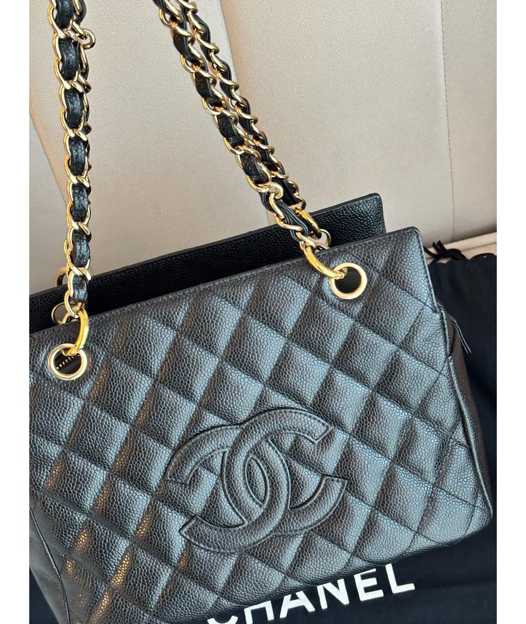 CHANEL Черная кожаная сумка тоут, фото 6