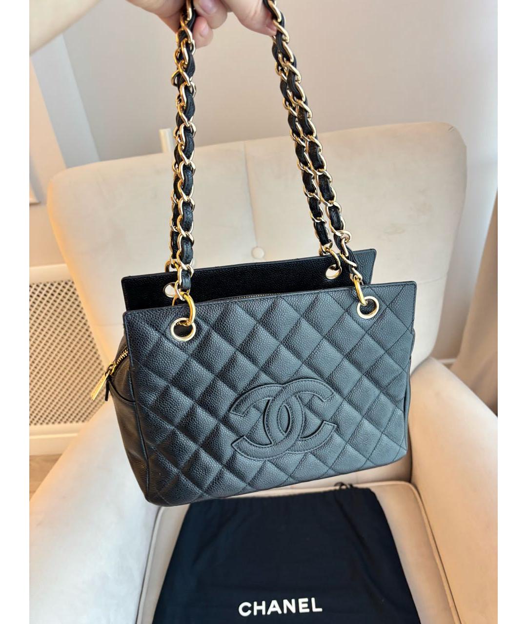 CHANEL Черная кожаная сумка тоут, фото 8