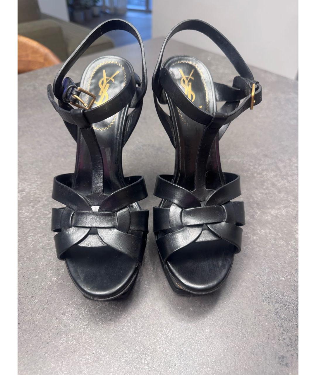 SAINT LAURENT Черные кожаные босоножки, фото 2