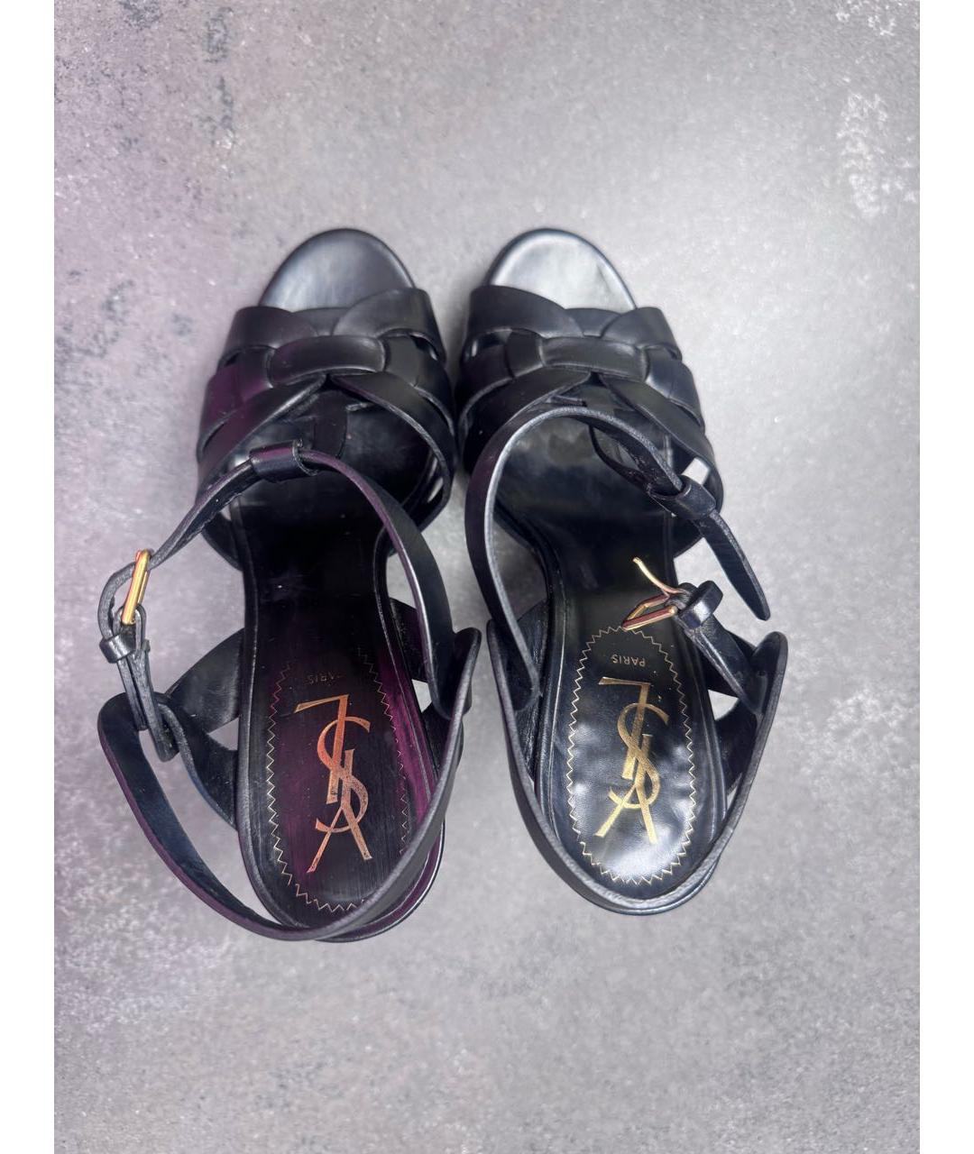 SAINT LAURENT Черные кожаные босоножки, фото 3