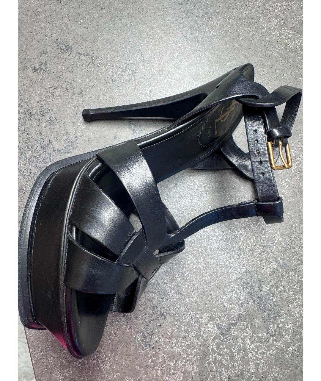 SAINT LAURENT Черные кожаные босоножки, фото 6