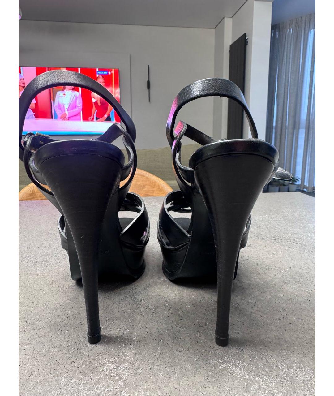 SAINT LAURENT Черные кожаные босоножки, фото 5