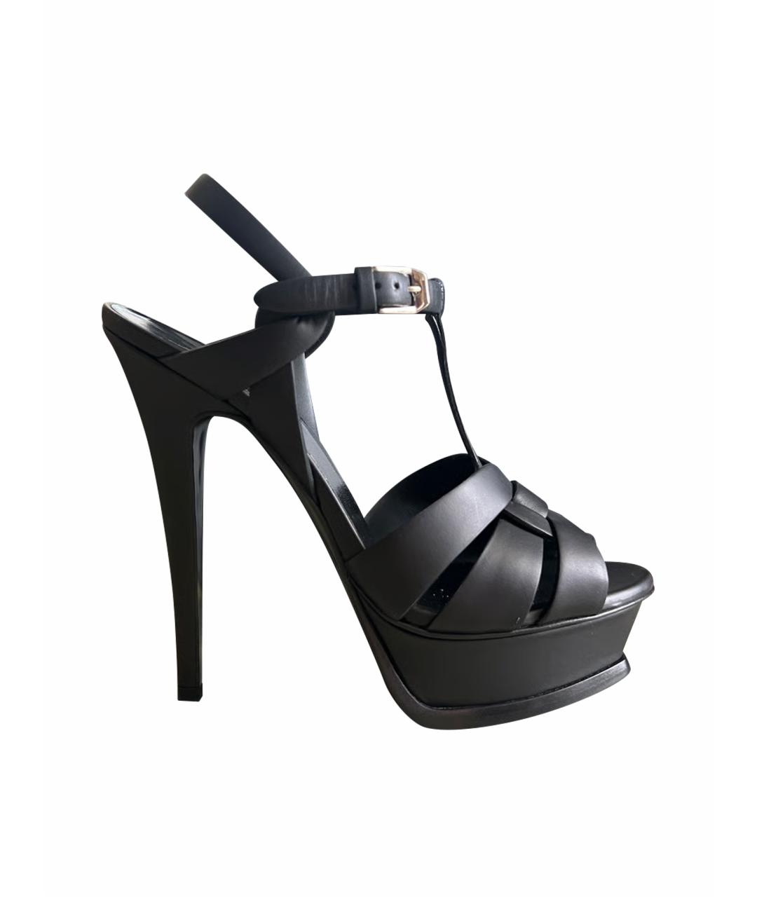 SAINT LAURENT Черные кожаные босоножки, фото 1