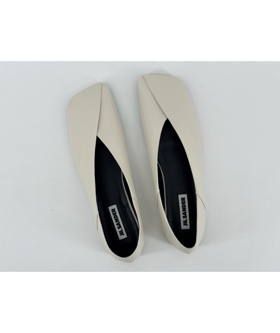 JIL SANDER Бежевые кожаные балетки, фото 3