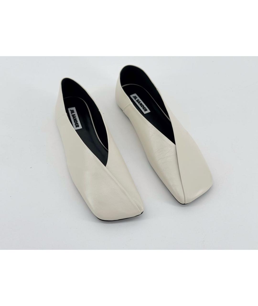 JIL SANDER Бежевые кожаные балетки, фото 2