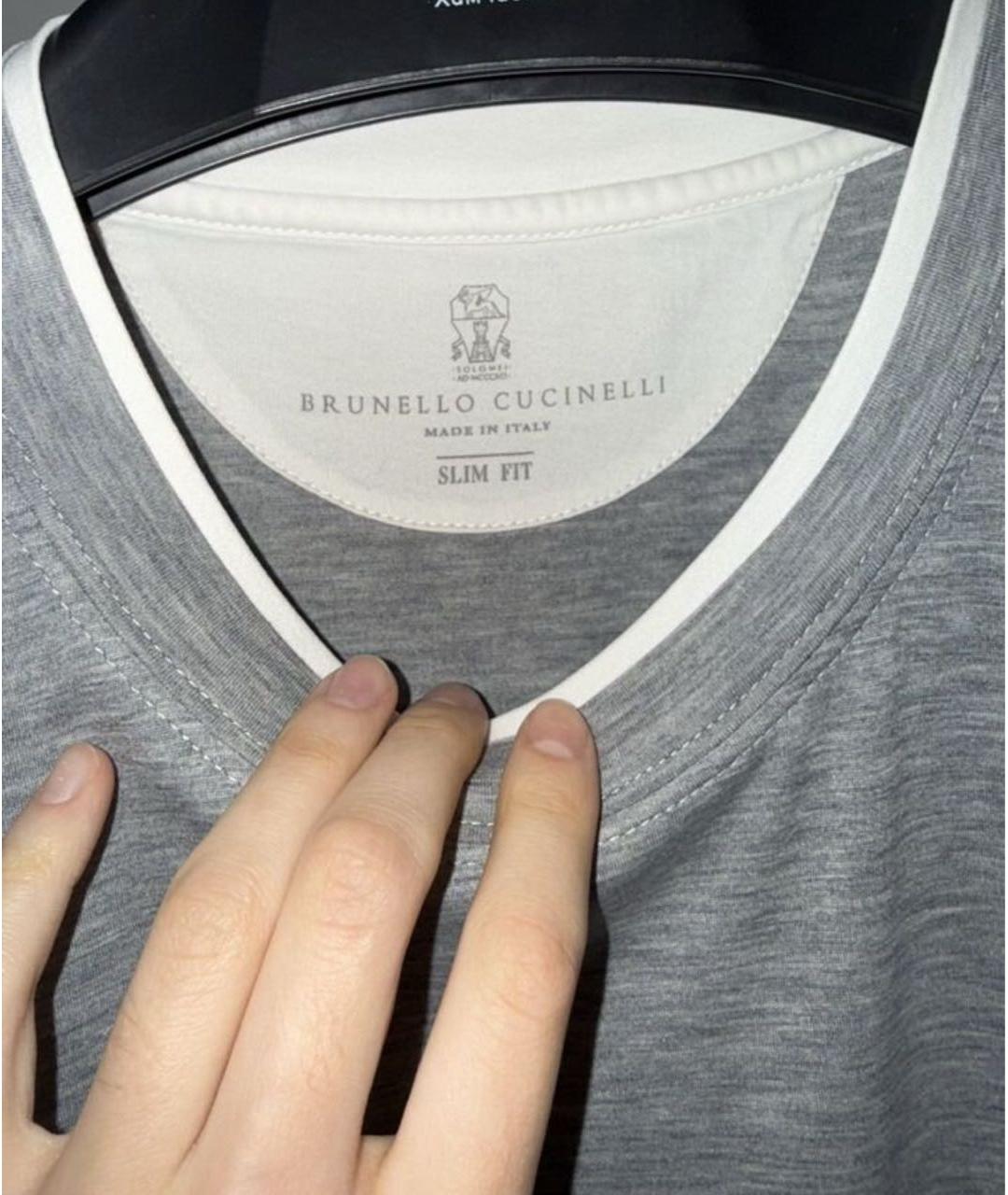 BRUNELLO CUCINELLI Антрацитовая хлопковая футболка, фото 2