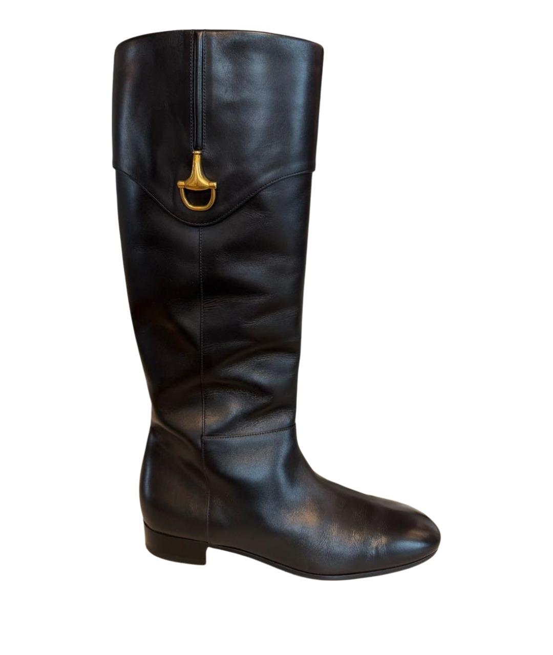 GUCCI Черные кожаные сапоги, фото 1