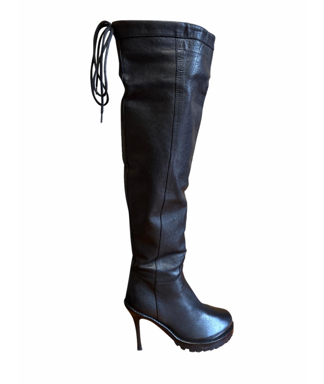 ANN DEMEULEMEESTER Черные кожаные ботфорты, фото 1