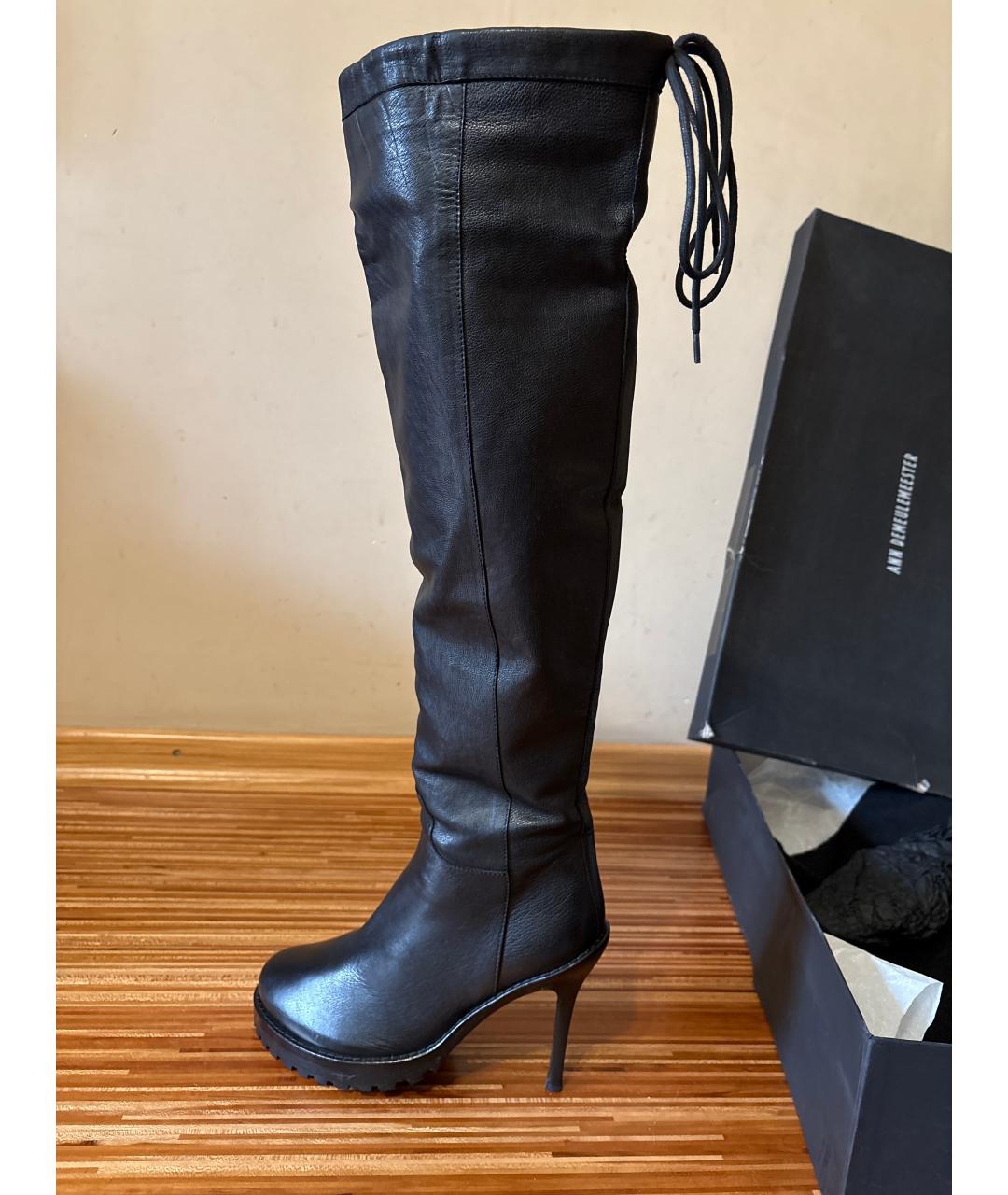 ANN DEMEULEMEESTER Черные кожаные ботфорты, фото 7
