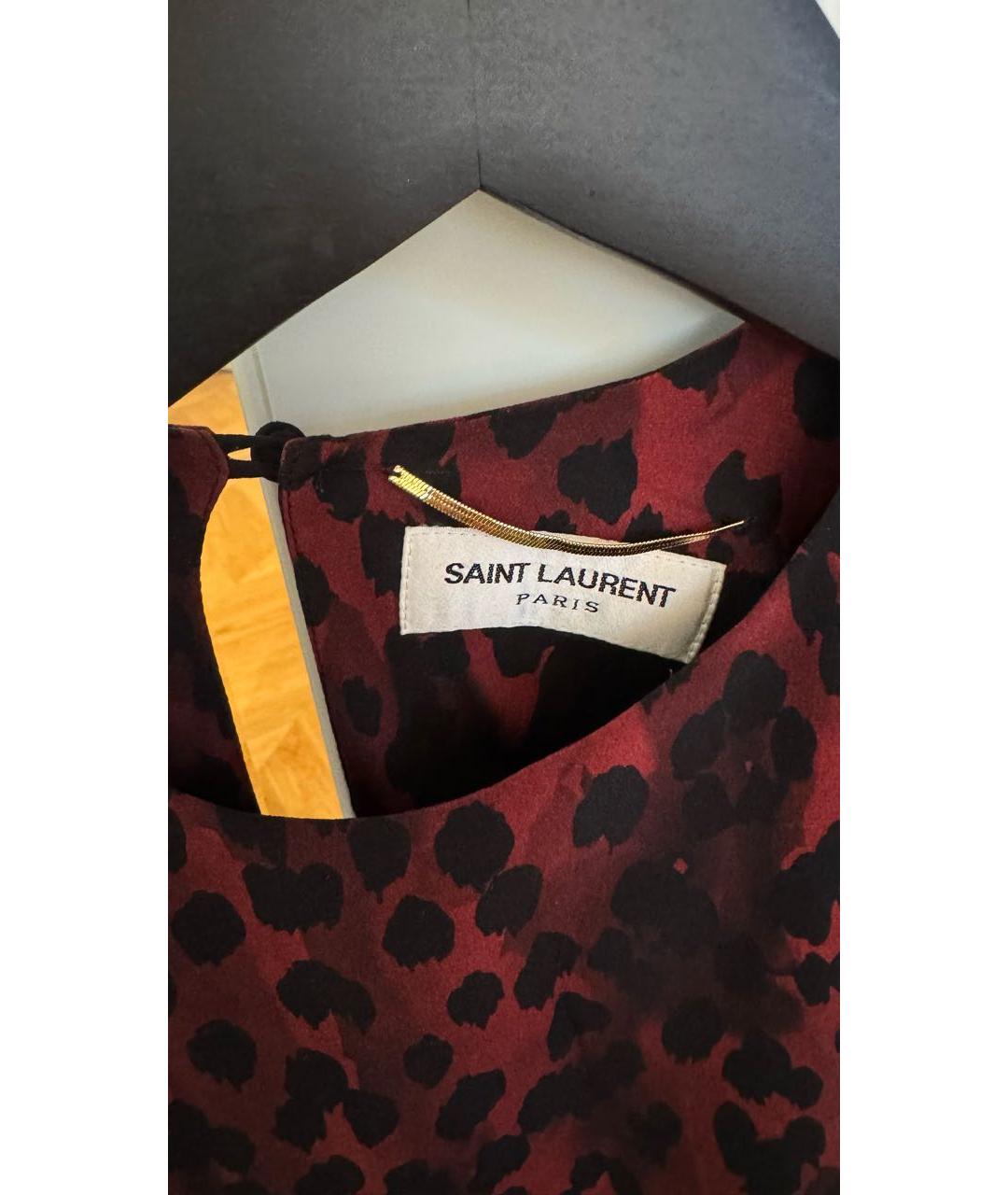 SAINT LAURENT Бордовое шелковое платье, фото 3