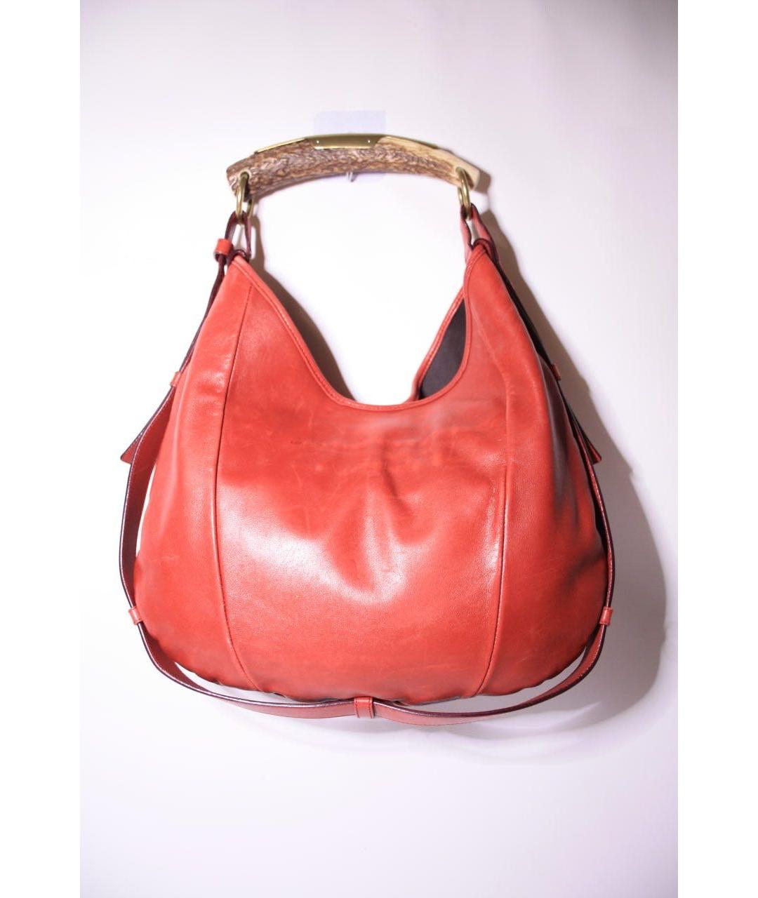 SAINT LAURENT Бордовая кожаная сумка с короткими ручками, фото 3