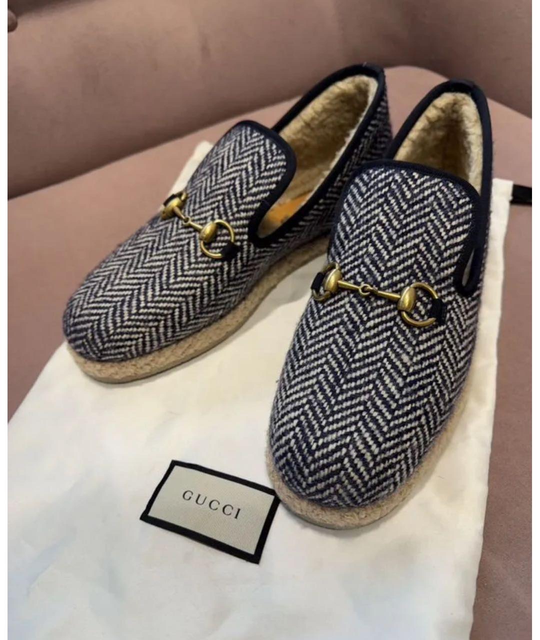 GUCCI Серые текстильные лоферы, фото 3