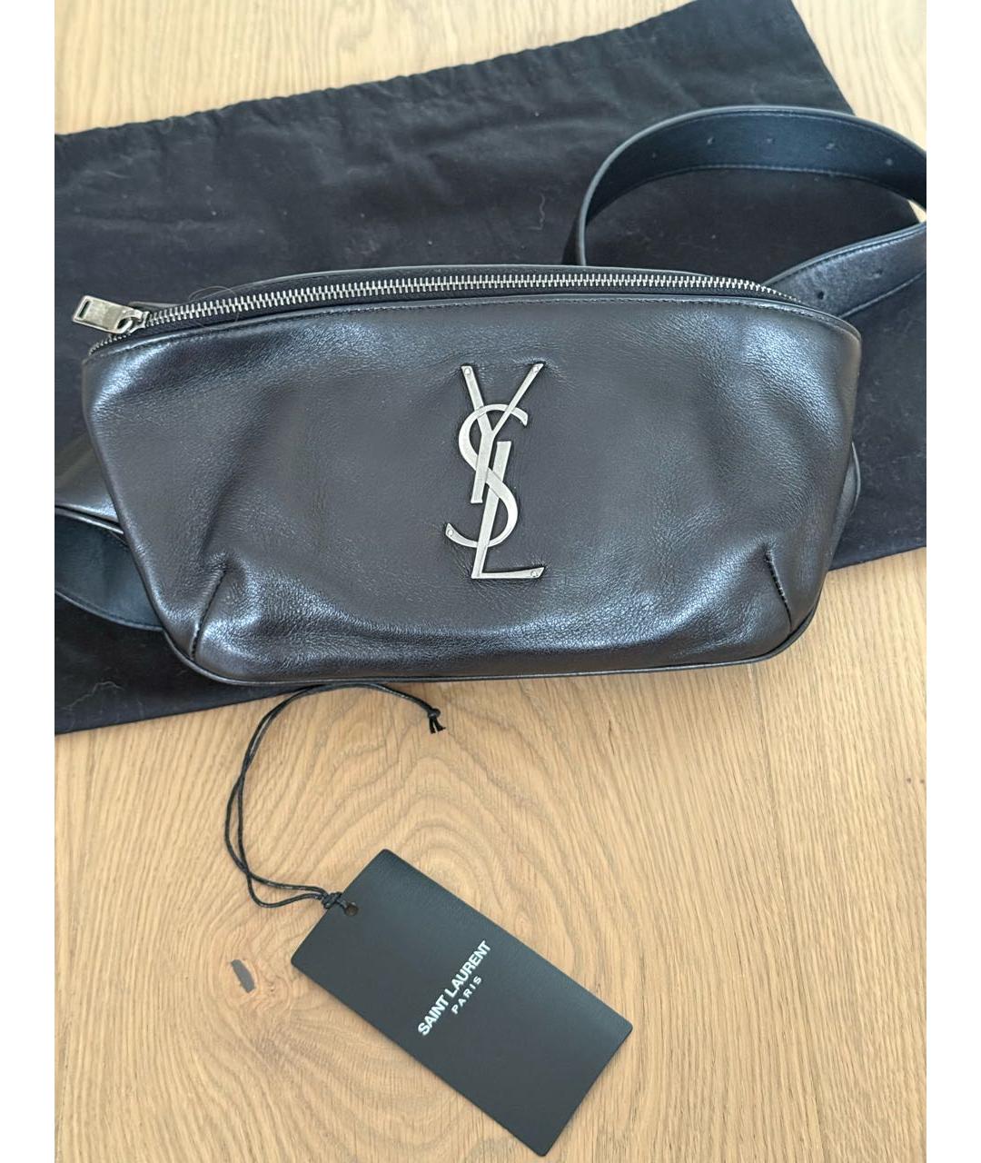SAINT LAURENT Черная кожаная поясная сумка, фото 5
