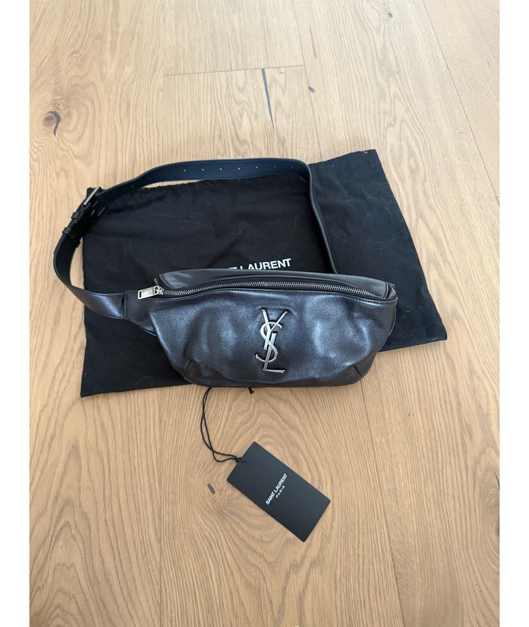 SAINT LAURENT Черная кожаная поясная сумка, фото 2