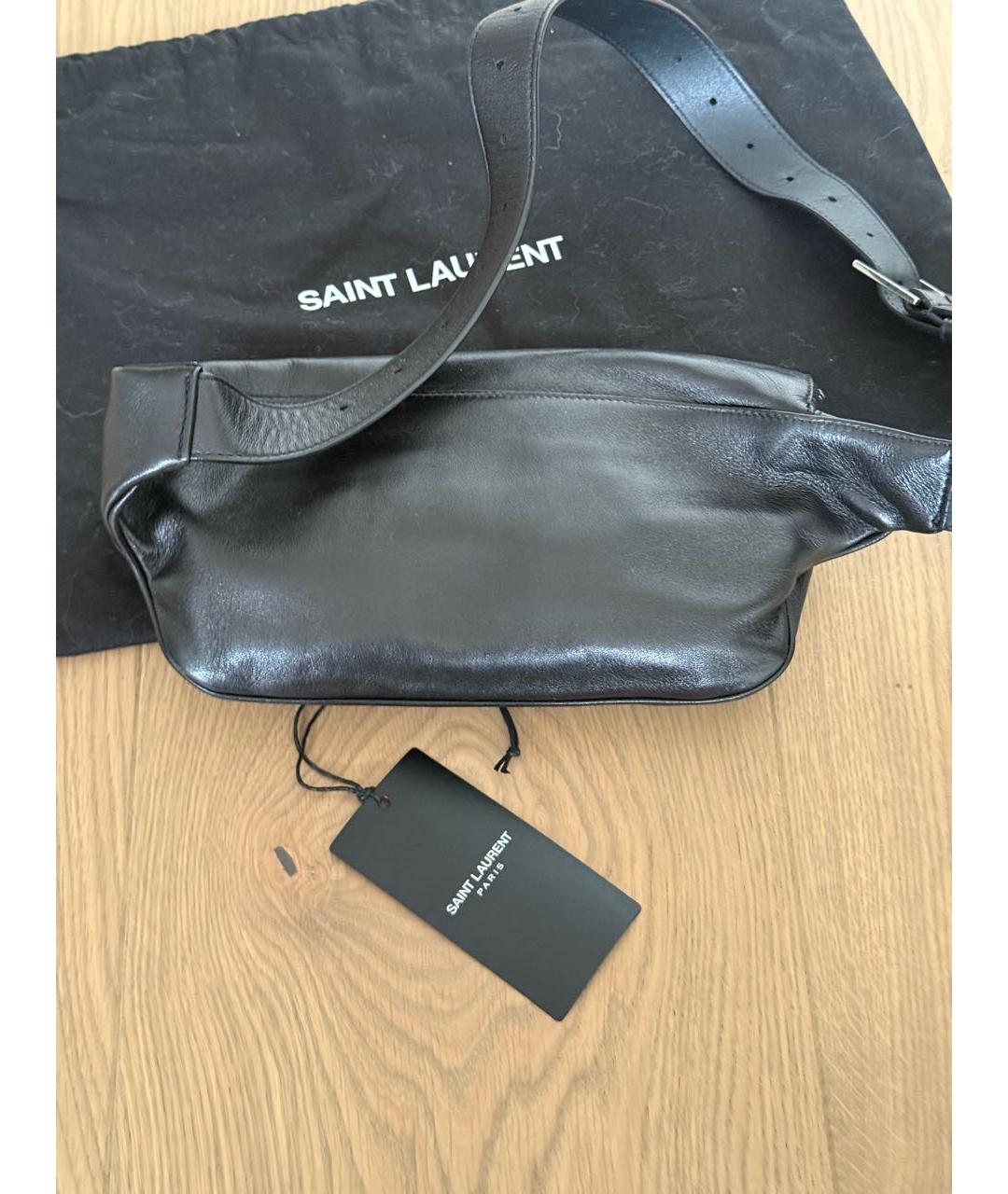 SAINT LAURENT Черная кожаная поясная сумка, фото 3