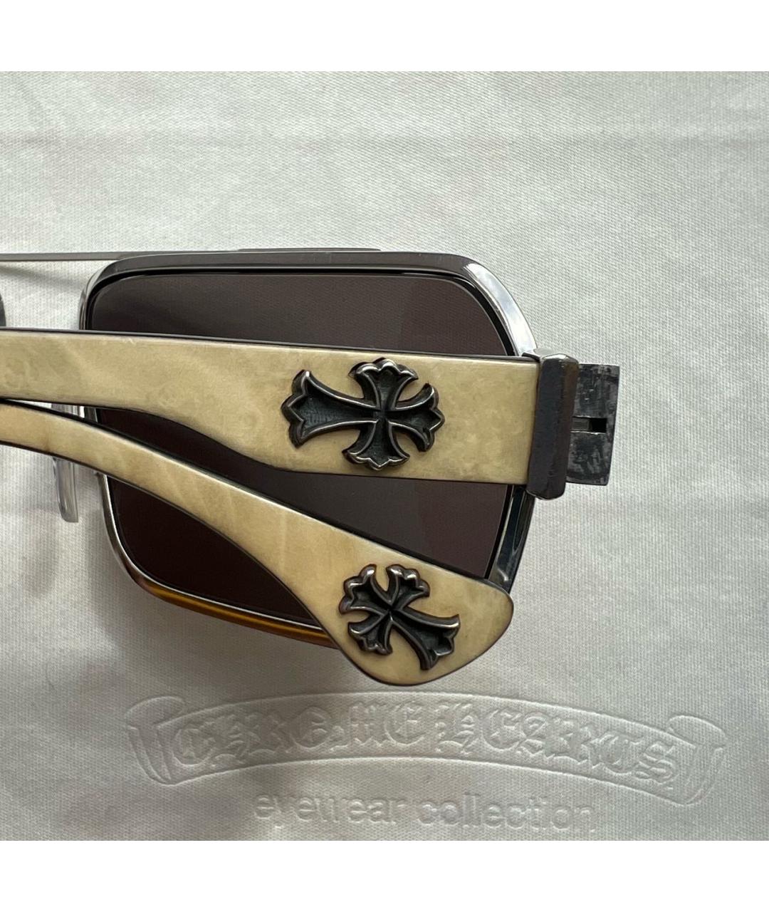 CHROME HEARTS Бежевые металлические солнцезащитные очки, фото 4