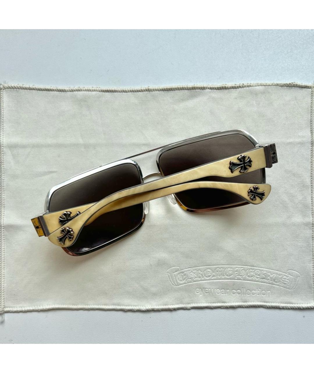 CHROME HEARTS Бежевые металлические солнцезащитные очки, фото 2