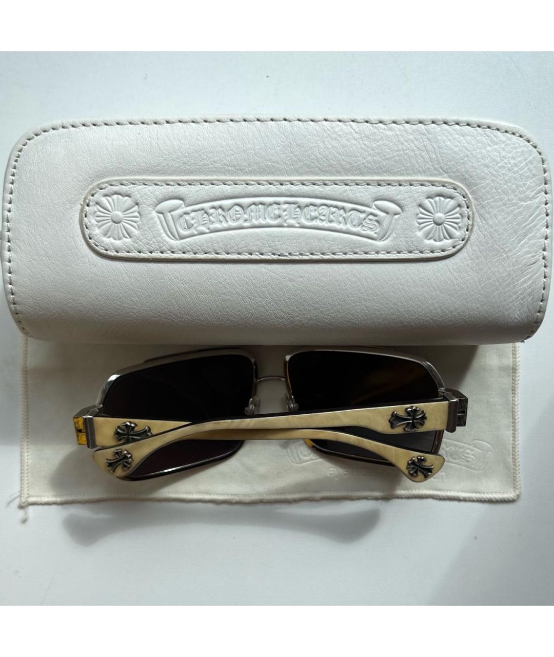 CHROME HEARTS Бежевые металлические солнцезащитные очки, фото 8