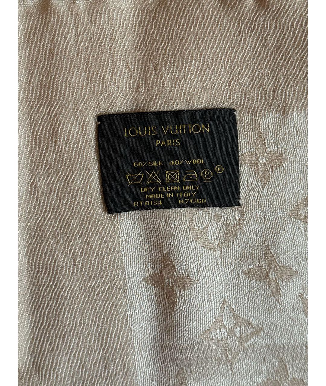LOUIS VUITTON Бежевый шелковый платок, фото 4