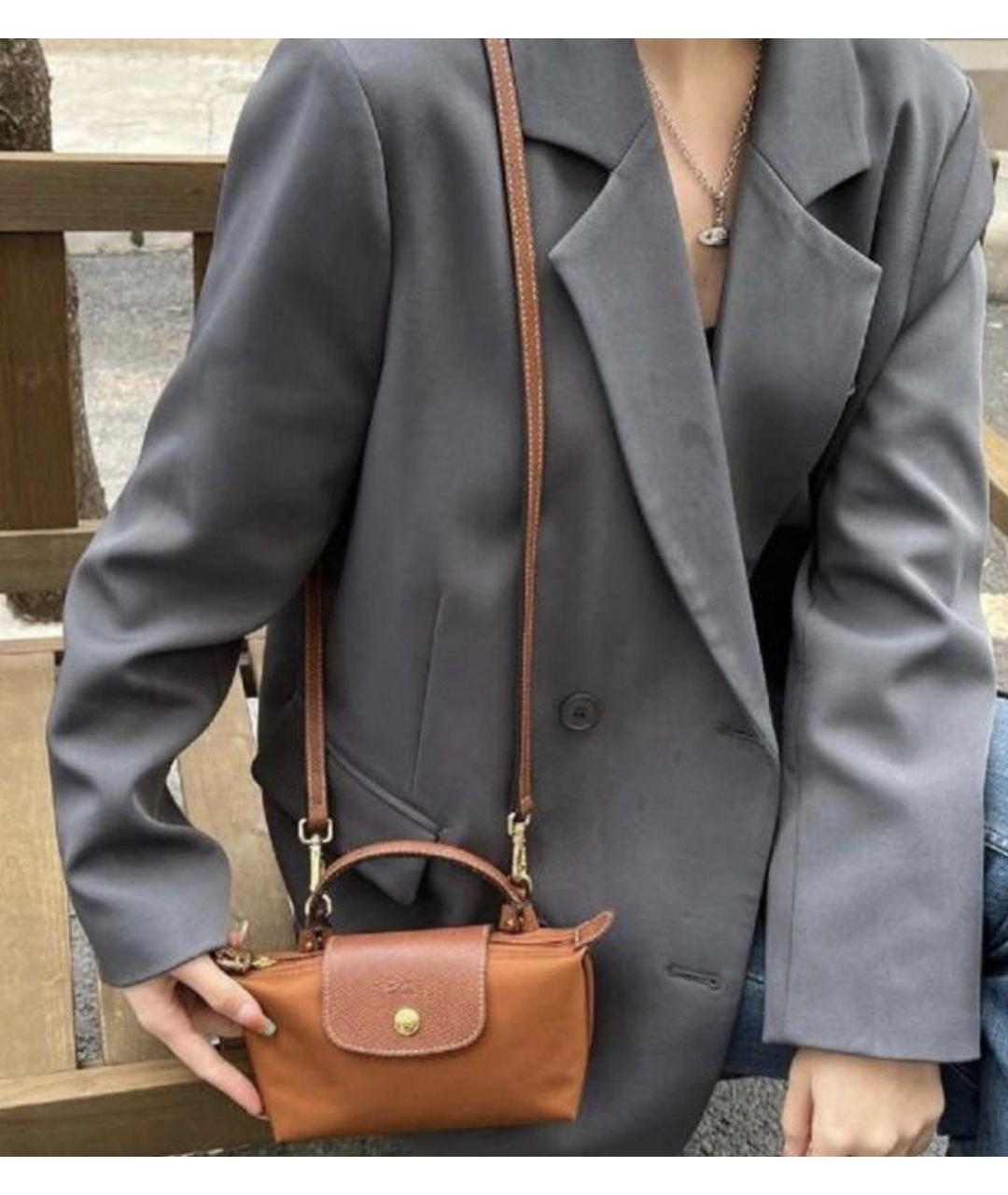 LONGCHAMP Коричневая тканевая сумка с короткими ручками, фото 4