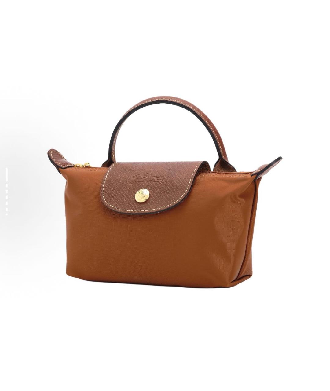 LONGCHAMP Коричневая тканевая сумка с короткими ручками, фото 5