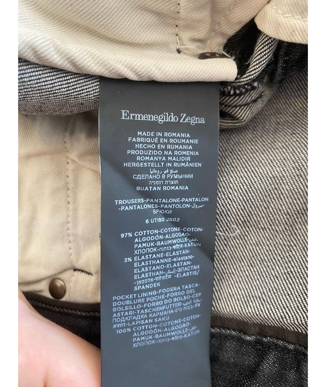 ERMENEGILDO ZEGNA XXX Черные хлопко-эластановые прямые джинсы, фото 6