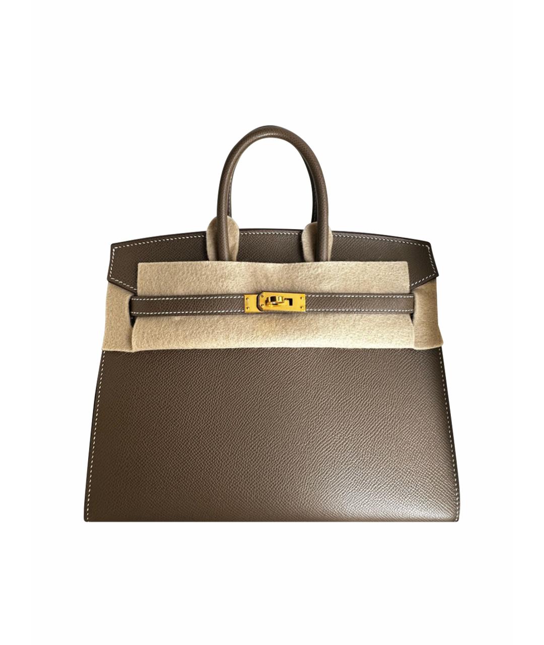 HERMES Серая кожаная сумка с короткими ручками, фото 1