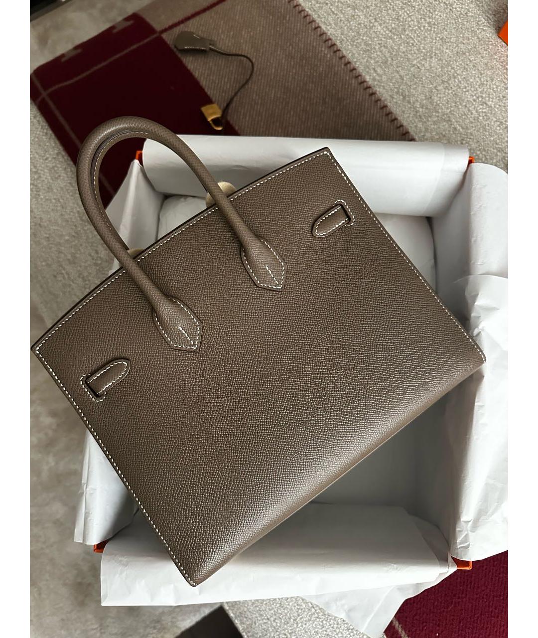 HERMES Серая кожаная сумка с короткими ручками, фото 3