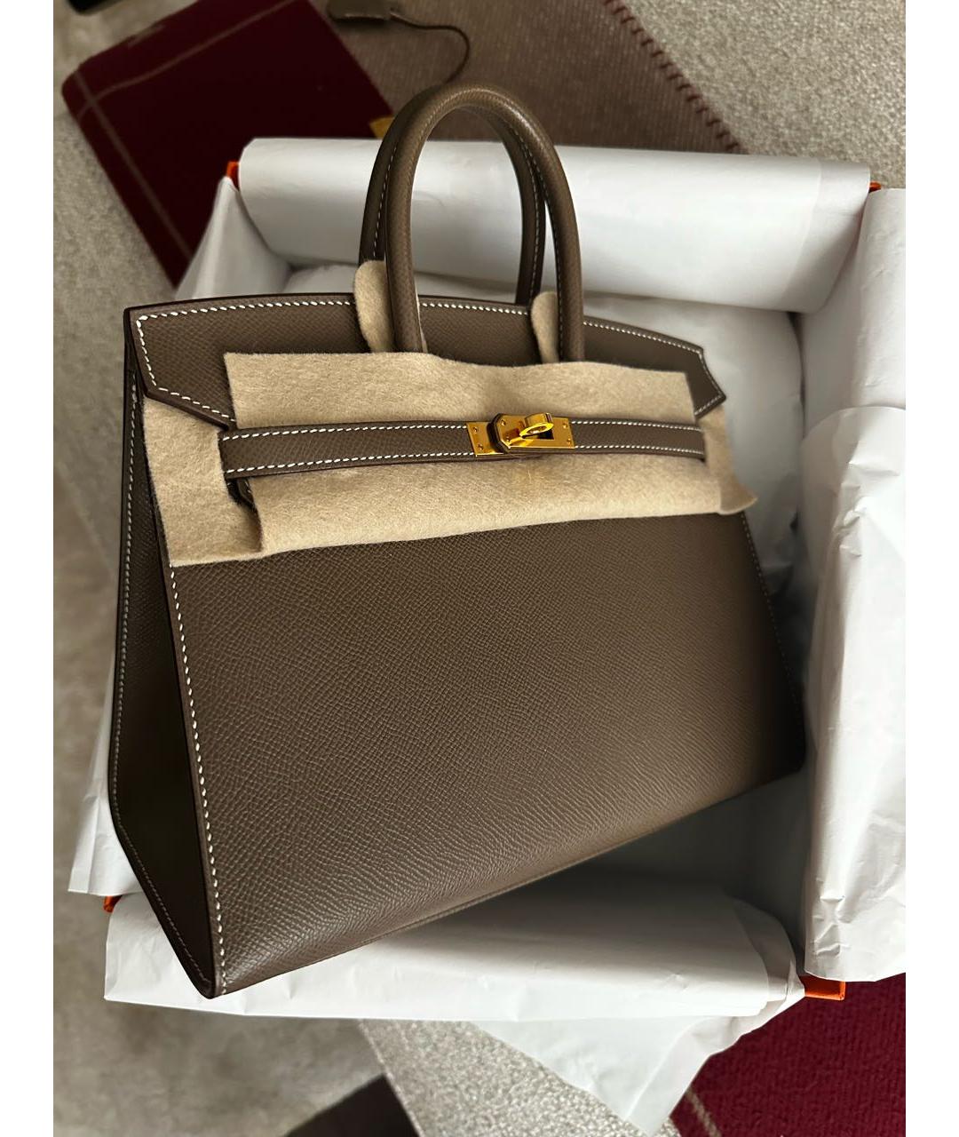 HERMES Серая кожаная сумка с короткими ручками, фото 2