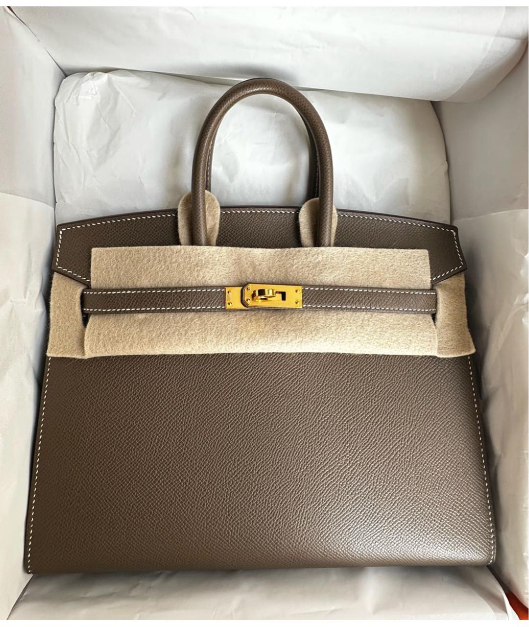 HERMES Серая кожаная сумка с короткими ручками, фото 6