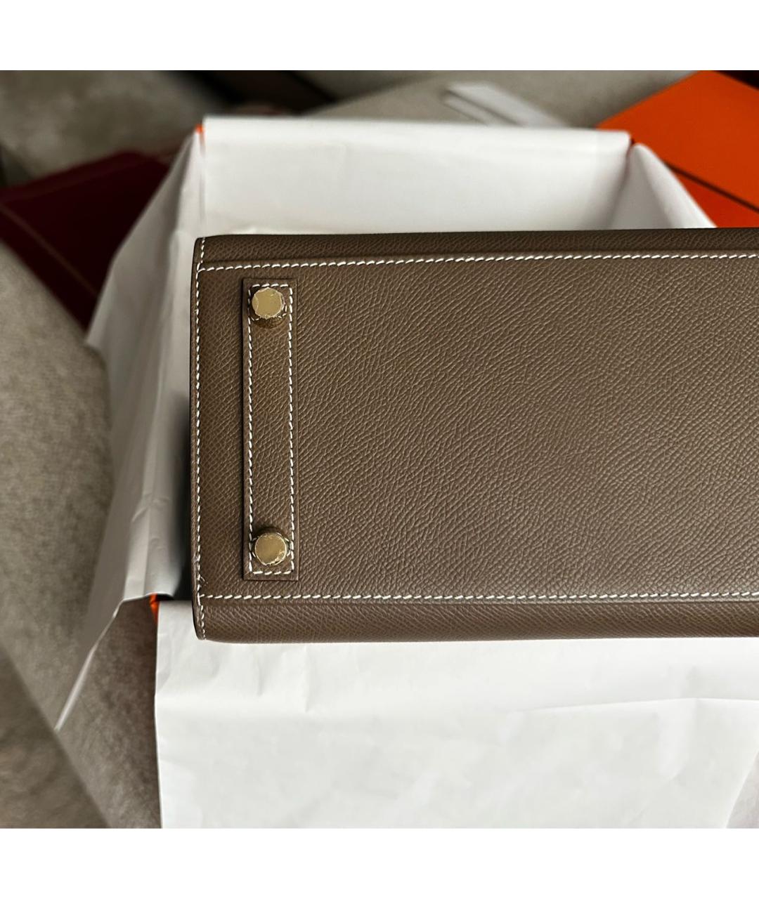 HERMES Серая кожаная сумка с короткими ручками, фото 5