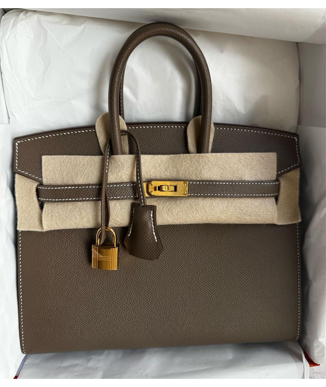 HERMES Серая кожаная сумка с короткими ручками, фото 4