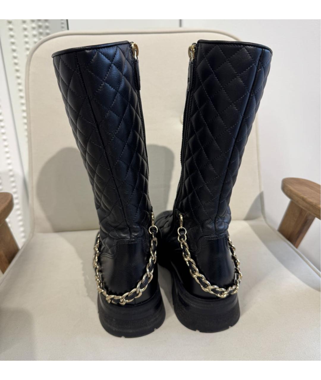 CHANEL Черные кожаные сапоги, фото 4