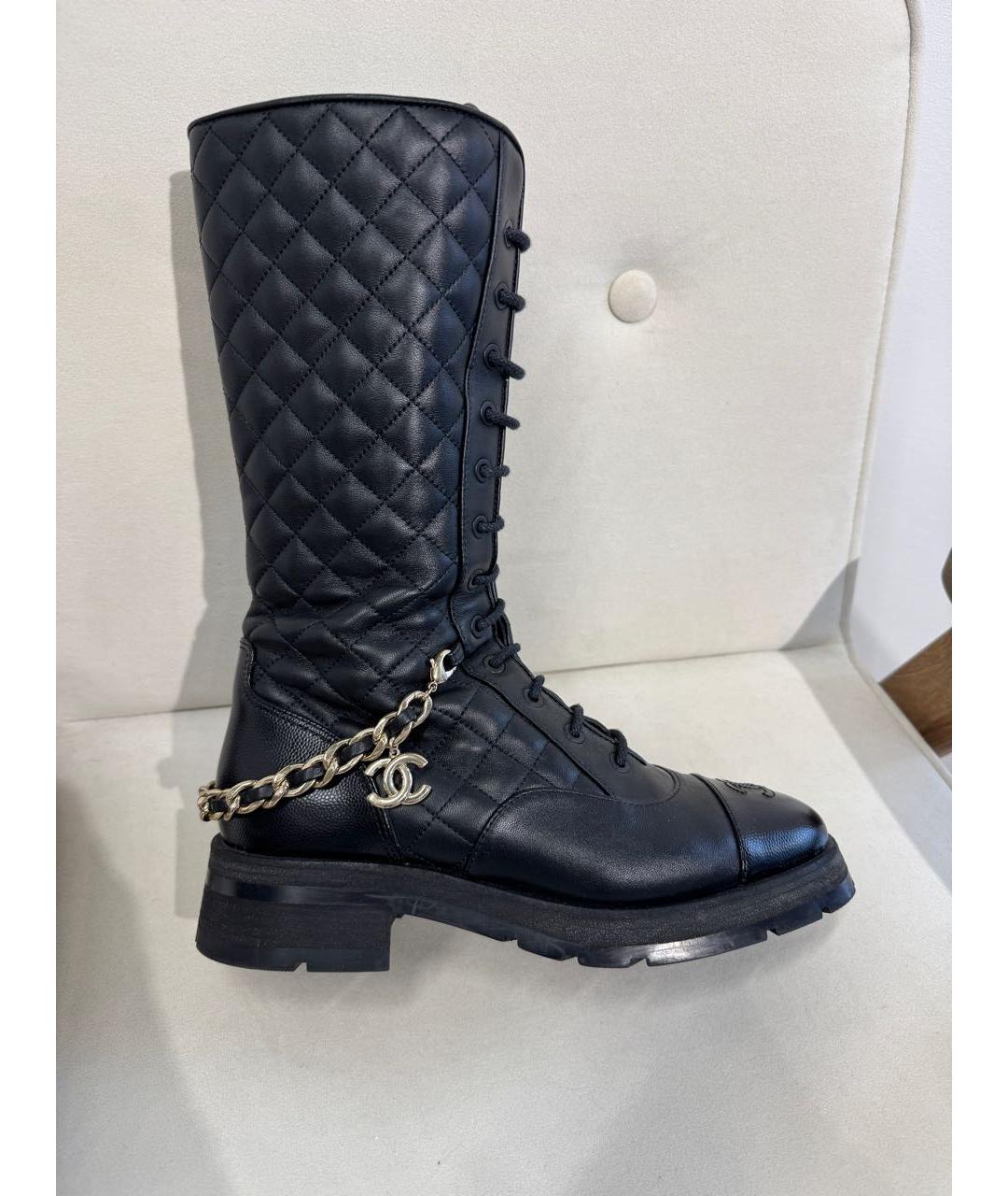 CHANEL Черные кожаные сапоги, фото 5