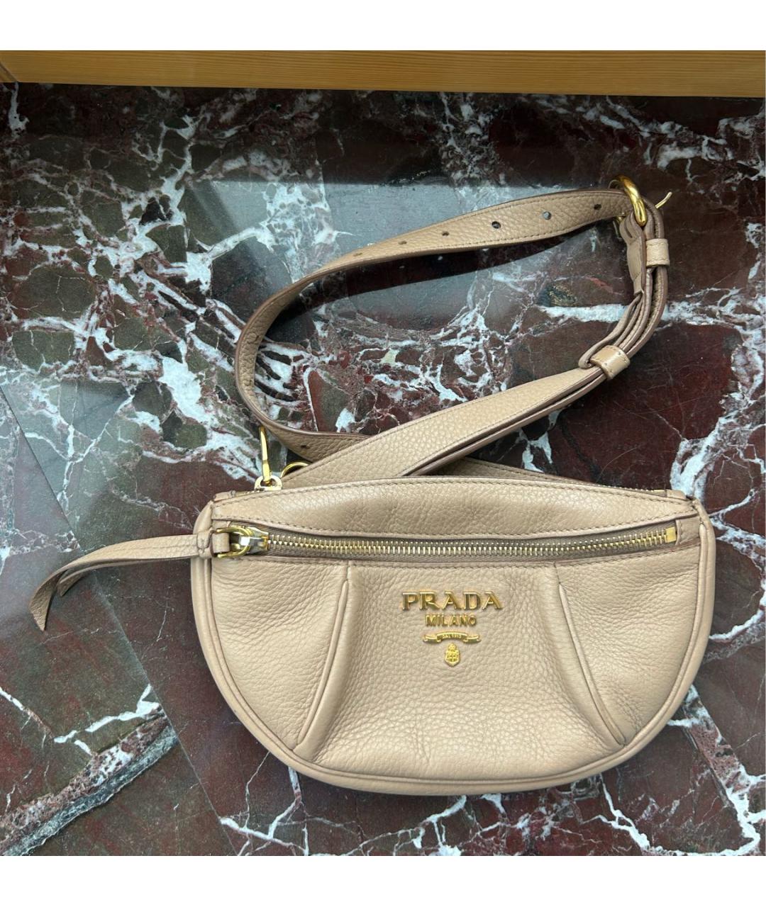 PRADA Бежевая кожаная поясная сумка, фото 5