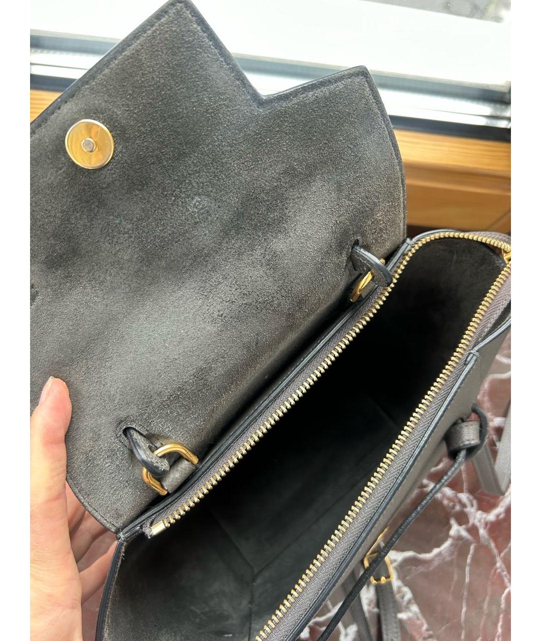 CELINE Серая кожаная сумка с короткими ручками, фото 4