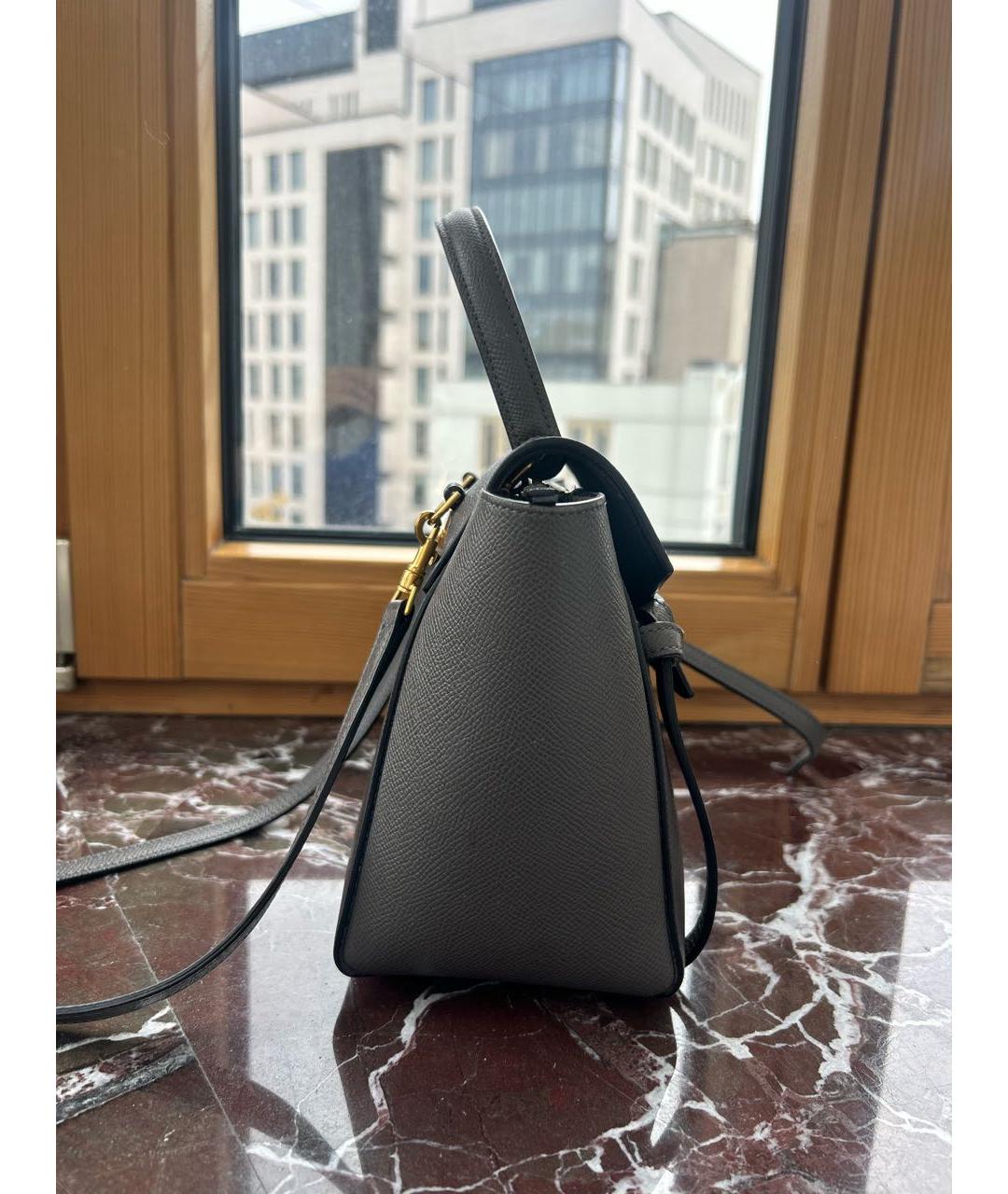 CELINE Серая кожаная сумка с короткими ручками, фото 3